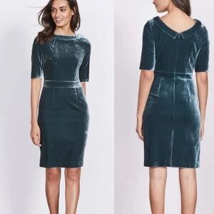 Boden Velvet Martha Retro Pinup Silk Blend Dress In Blue Green Women's Sz 6R